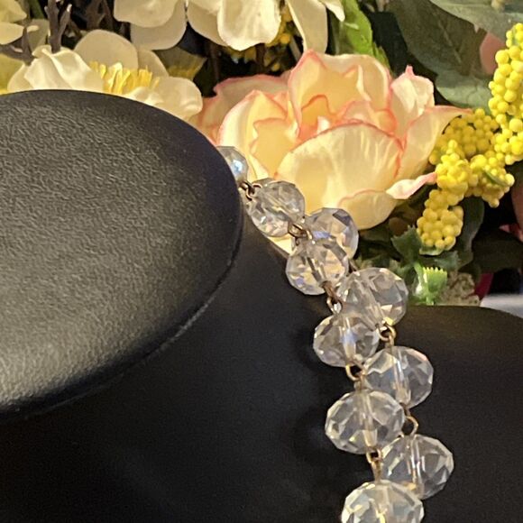 LK By Leetal Kalmanson Long Faceted Clear Glass Bead Chain Necklace 40”-43” - Picture 7 of 8